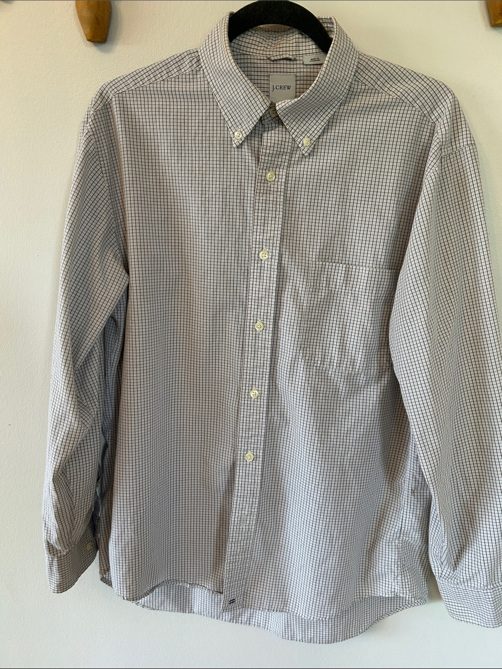 J. Crew Men's Small Check Button-Down Shirt in White, Blue & Gray, Medium
